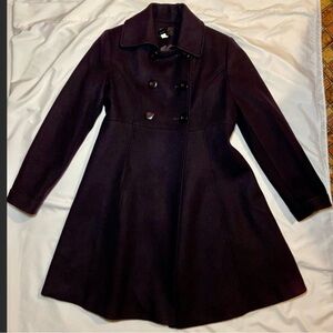 Via K Plum Wool Fit and Flare Coat 6P